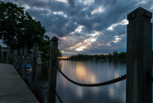 elkhart hff indiana nikon nikond5300 outdoor stjosephriver boat clouds evening fence geotagged longexposure reflection reflections river sky sunset tree trees water unitedstates