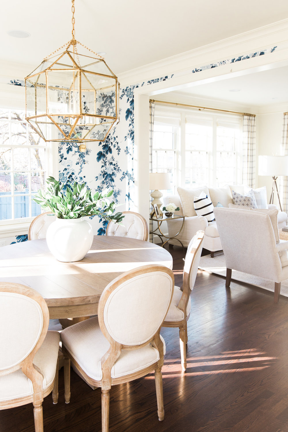 Easy Ways to Make Your Rental Feel Like Home | Blue Floral Wallpaper Dining Room Table