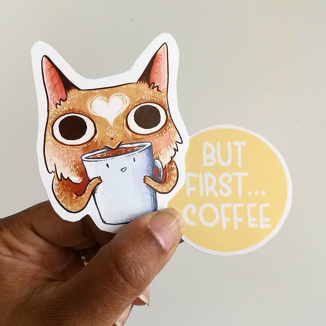 Woke up really early today... need some fuel! Artwork by Nikki Smits. _______ #lattecat #butfirstcoffee #coffeelovers #coffeismyfriend #coffee #stickerlove #stickers #wakeupandsmellthecoffee