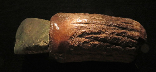 A jade and bone adze in the Prehistoric Museum in Ireland