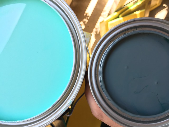 Paint options for sprucing up a play kitchen from the 1930s