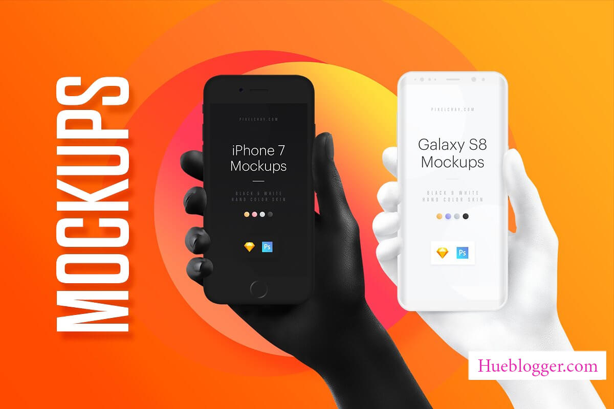 Mockup tay cầm điện thoại iPhone7 và Galaxy S8