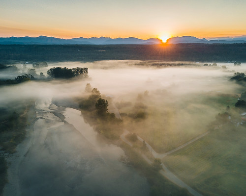 carnation washington unitedstates us nature sunrise dronephotography aerial fog foggy rural mountains sun pacificnorthwest