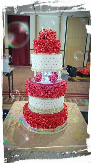 5 Tier Red and Gold Wedding Cake by Miluse of Cakes and Craft Falkirk