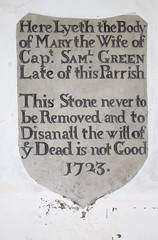 This Stone never to be removed and to Disanall the will of ye Dead is not Good 1723