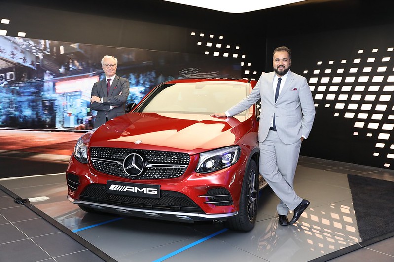 Mr. Roland Folger MD & CEO Mercedes−Benz India and Mr. Aakash Khaunte, Managing Director, Counto Motors with Mercedes−AMG GLC 43 Coupe at Mercedes−Benz newly inaugurated showroom, Counto Motors