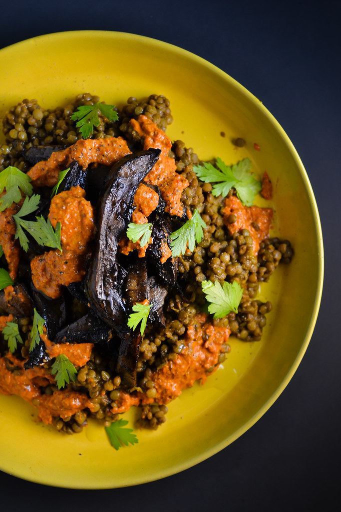 Portabella Mushrooms and Lentils with Roasted Red Pepper Sauce | Things I Made Today