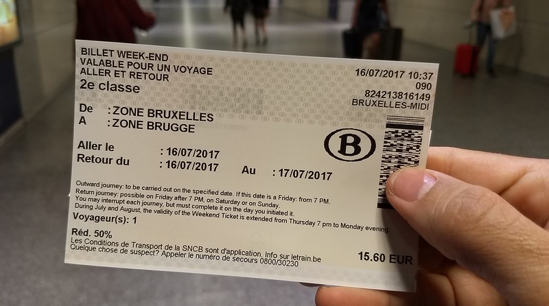 Belgian rail ticket: Brussels to Brugge