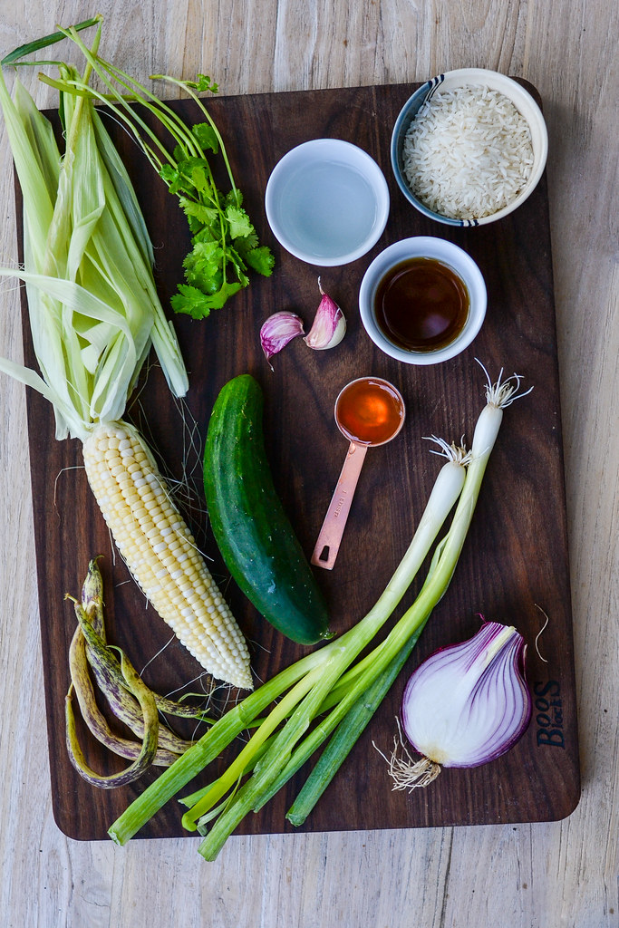 Grilled Scallion, Corn, and Dragon Tongue Bean Rice Bowl | Things I Made Today