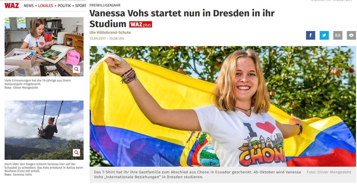 Vanessa Vohs narra experiencias adquiridas en Chone a diario AlemÃ¡n tras aÃ±o de voluntariado