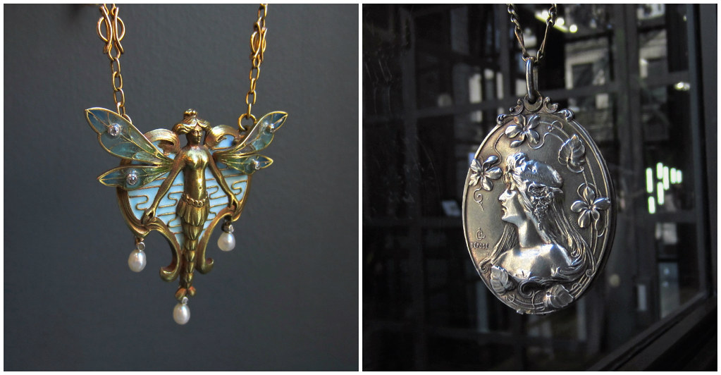 7 doyle doyle art nouveau plique a jour enamel necklace Gaston Laffitte silver locket Lucien Coudray