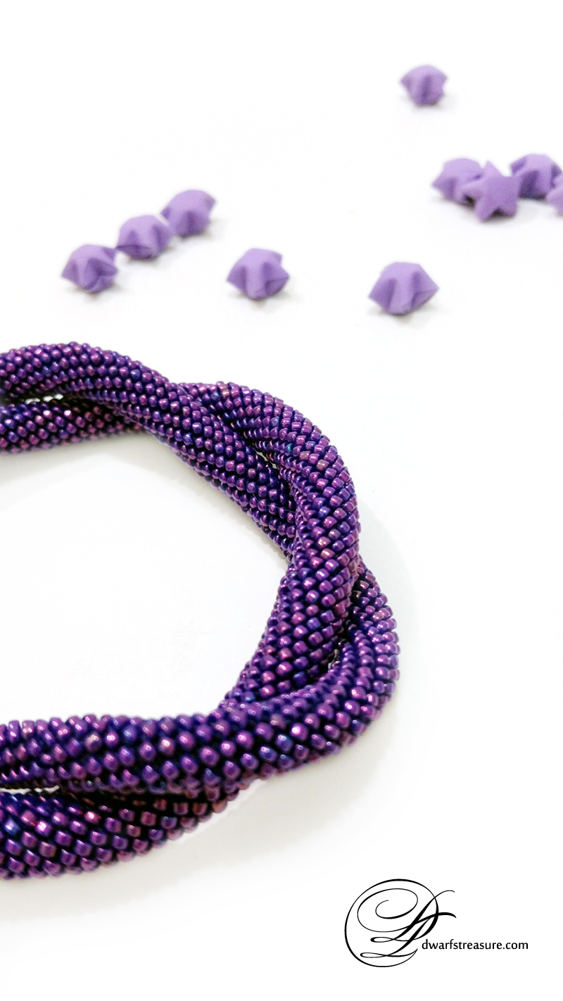 Fashionable purple beaded crochet custom made necklace with paper stars