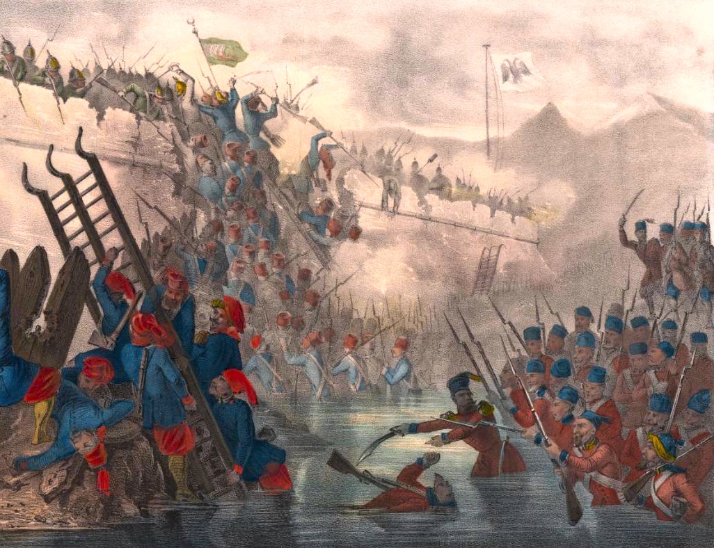 Turkish troops storming Fort Shefketil during the Crimean War of 1853–1856