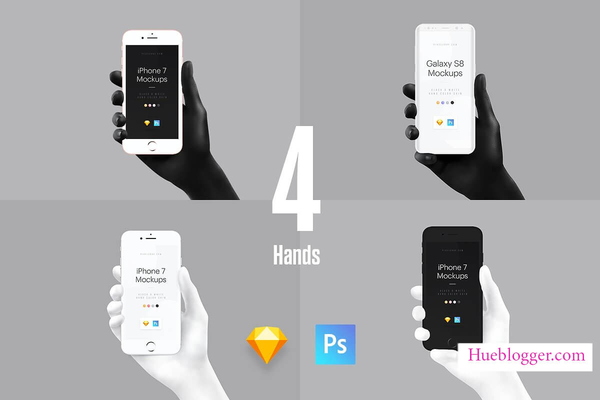 Mockup tay cầm điện thoại iPhone7 và Galaxy S8