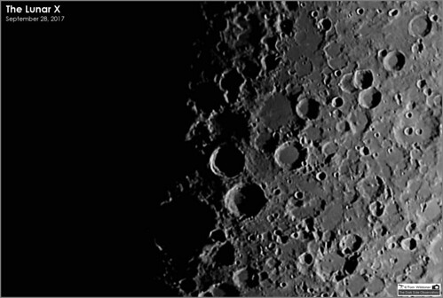 tomwildoner tdsobservatory observatory moon luna lunar x crater solarsystem weatherly pennsylvania september 2017 topography shadow light night nightsky astronomy astrophotography astronomer canon canon6d telescope meade firstquarter phase