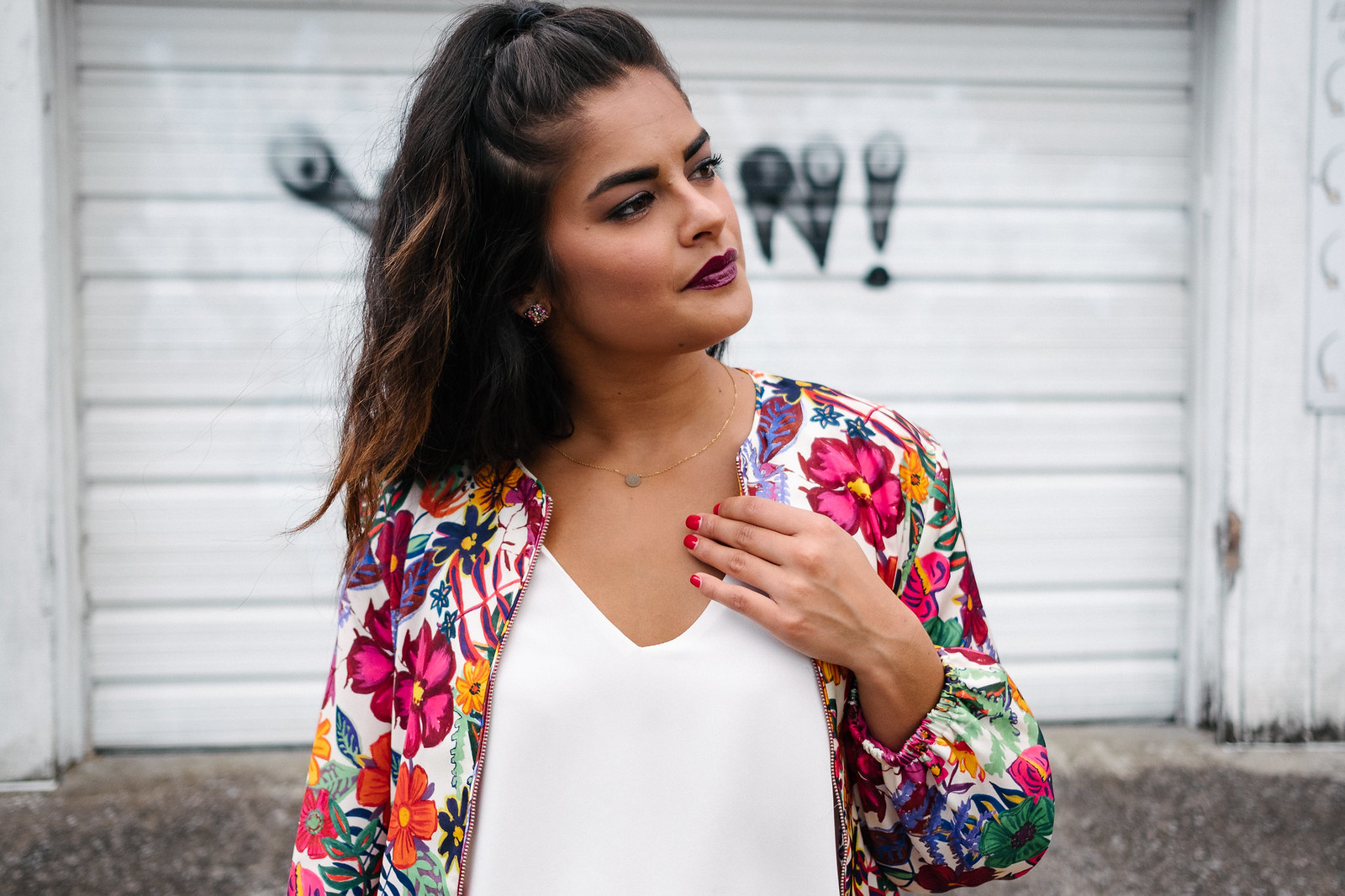 Nashville fashion blogger, Zara silk floral bomber 
