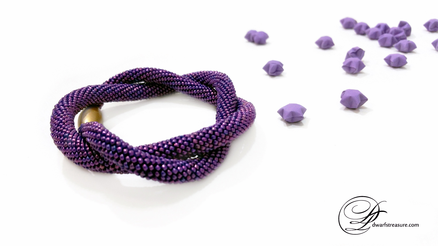 Unique purple one in a kind seed bead crochet necklace with origami stars