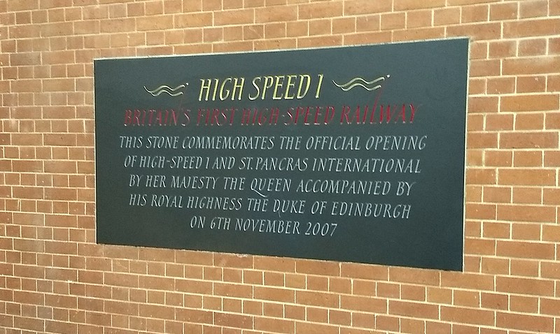 High Speed 1 commemorative stone at St Pancras International Station, London