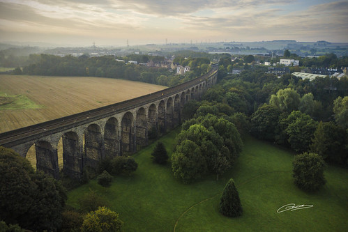 mavic dji colour yorkshire mist morning sunrise trees countryside tracks bridge viaduct penistone train
