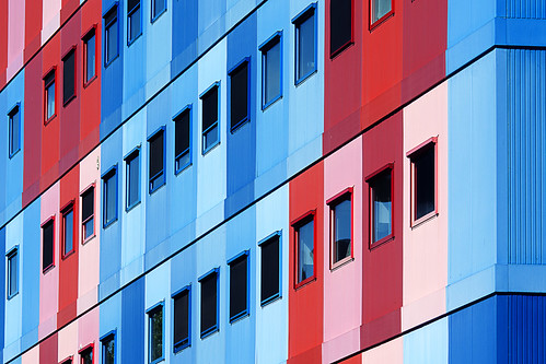 Building with red, pink and blue