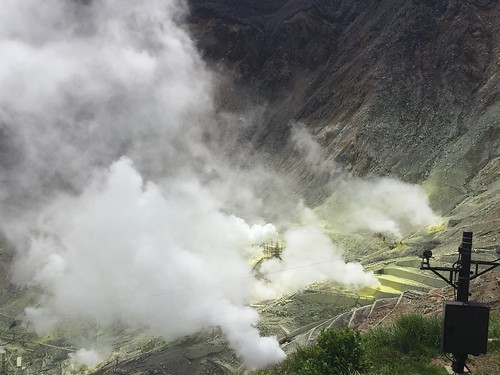 Sulfur-encrusted steam vents at Hakone volcano