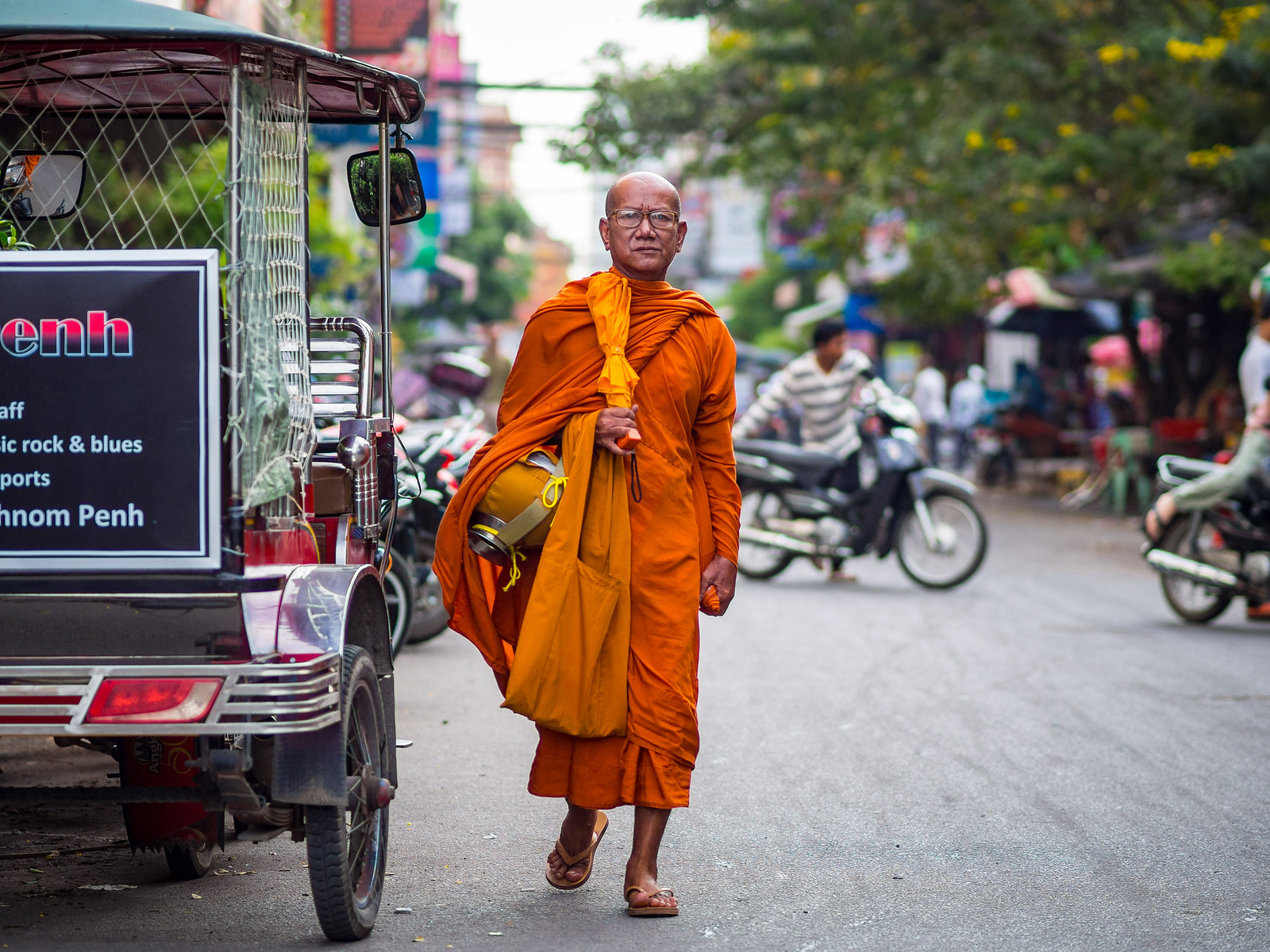 Monk in the streets Phnom Penh