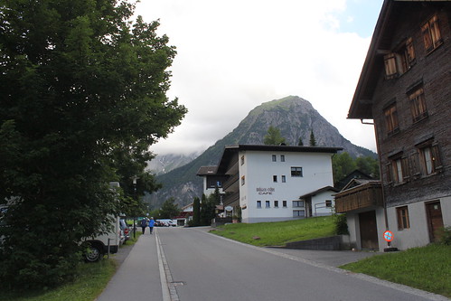 high mountain and buildings