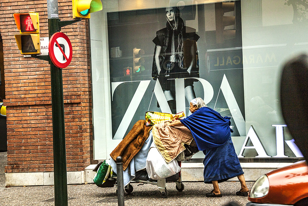 Old, homeless woman--Girona