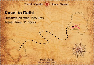 Map from Kasol to Delhi