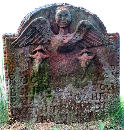 Grave stone at the cemetery at the Bonamargy Friary in Ballycastle, Ireland, UK