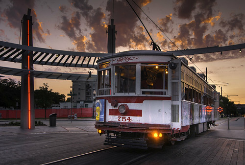 trolley streetcar vintage dallas night