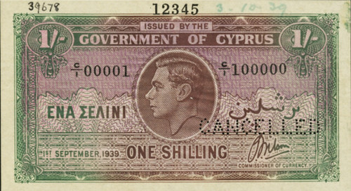 1939 Cyrus one Shilling banknote front