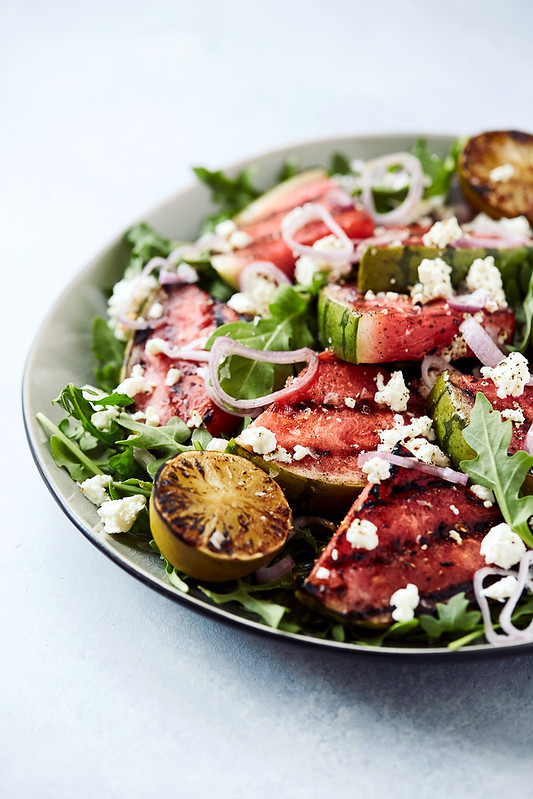 Grilled Watermelon Salad with Arugula and Feta