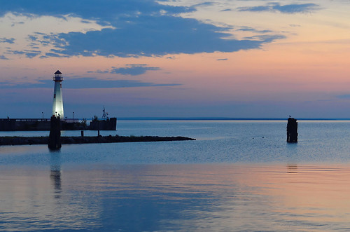 lakehuron greatlakes morning sunrise stignace michigan water lighthouse sky