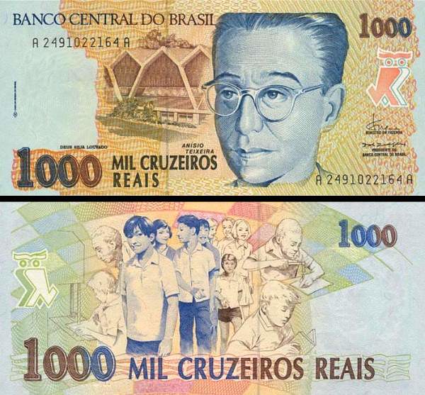 1000 Cruzeiros Reias Brazília 1993, P240