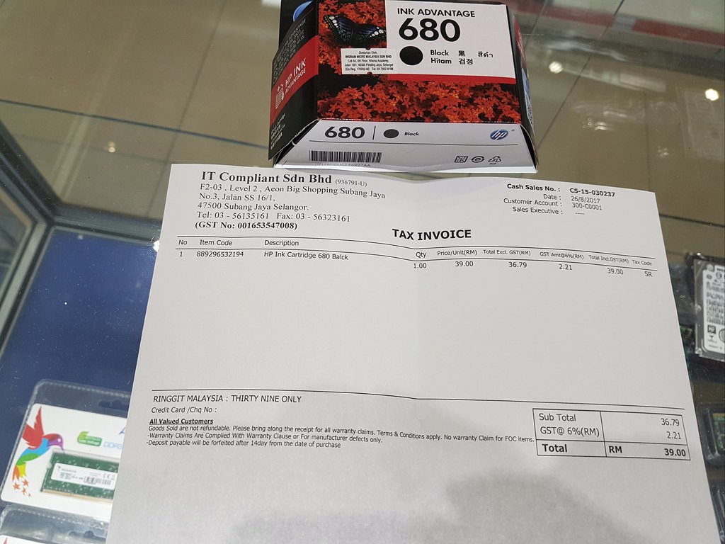HP Ink Cartridge 680 Black for HP Deskjet 3775 $39 @ IT Conpliant Sdn Bhd at Level 2 Aeon Big SS16