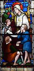 Mary Cleophas reads scripture to the young St Jude, St Simon and St James (artist unknown, 1860s)