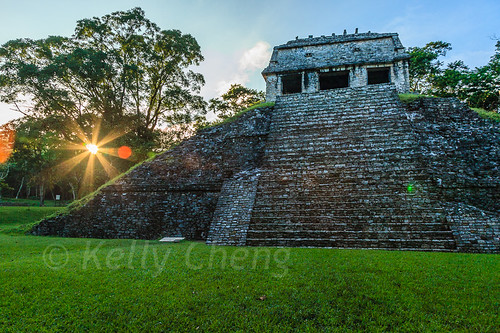 chiapas maya mayan mexico nationalparkofpalenque northamerica palenque unescoworldheritagesite architecture building color colorful colour colourful culture day daylight heritage nopeople nobody outdoor ruins sunset tourism travel traveldestinations