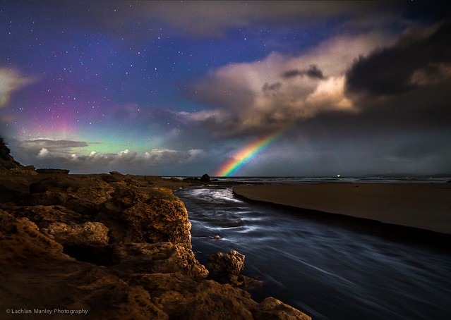 Moon Rainbow and Aurora Australis Over Painkalac Creek