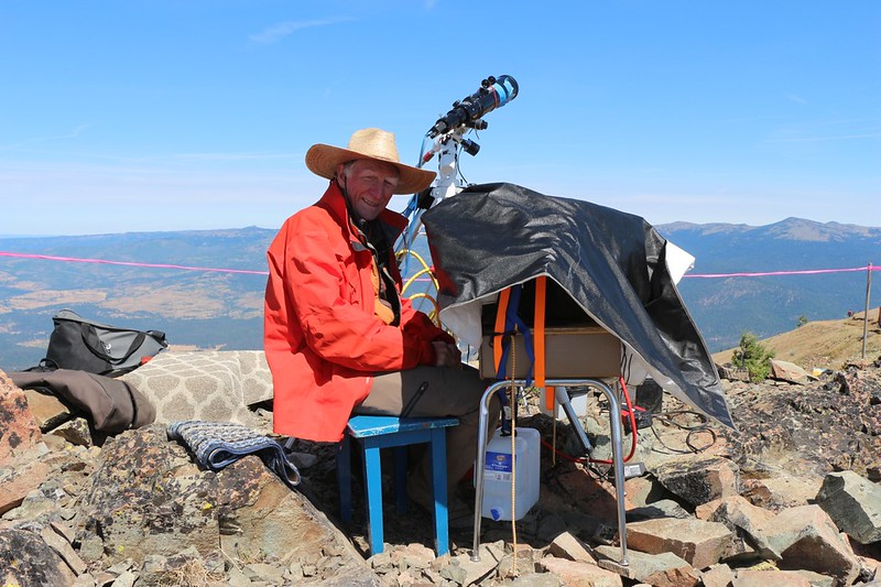 Joe Earp and his Solar Telescope setup as part of the Citizen CATE eclipse project on the Dixie Butte summit
