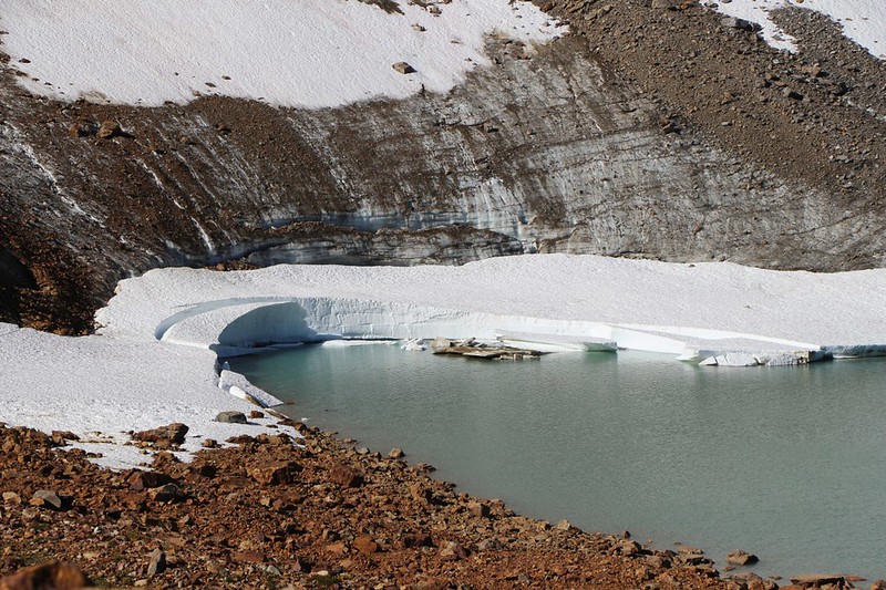 Close-up of the Lyman Glacier where it ends, calving, at Upper Lyman Lake