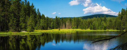 fichtelsee upper franconia germany landscape panorama trees reflections moor water lake sky