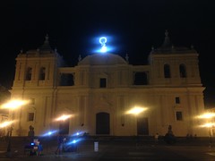 Nighttime on the plaza at Catedral de Leon