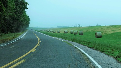 road hay bales rural louisiana highway 418 river levee