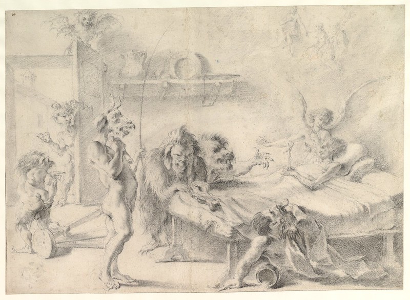 Aureliano Milani  - An Old Man on His Deathbed Tempted by Demons, 17th-18th C