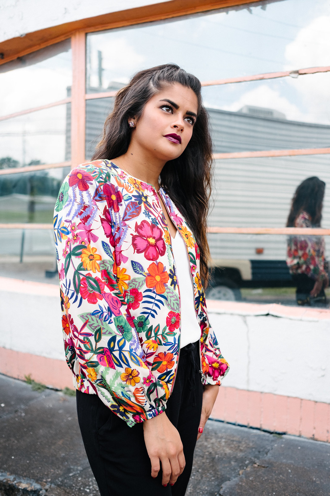 Nashville fashion blogger, Zara silk floral bomber 