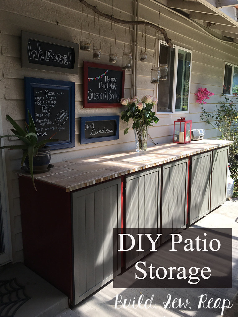 Patio storage cabinets DIY by Julie at Build, Sew, Reap