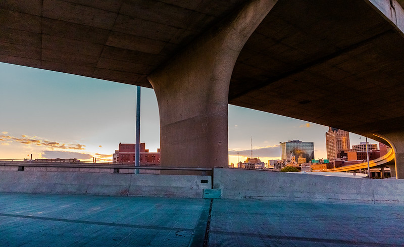 Sunset on Overpass and Downtown