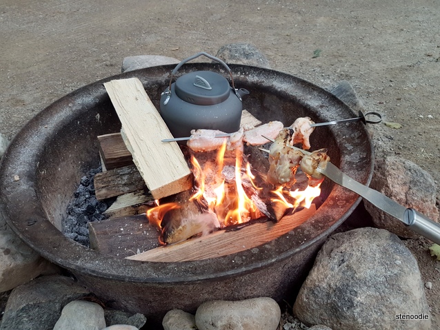 cooking over an open campfire