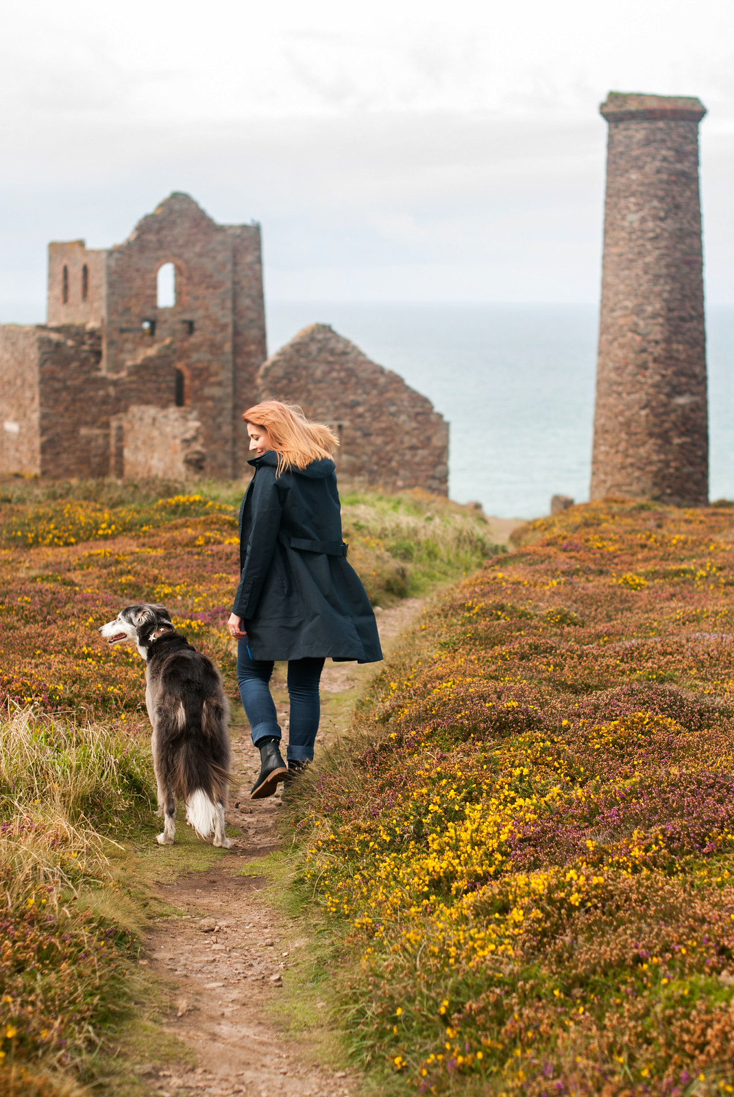 Stylish dressing for a rainy day - wearing AW17 Seasalt Cornwall in St Agnes, Cornwall: Longline navy raincoat grey Fair Isle sweater jumper blue corduroy trousers navy Chelsea boots | Not Dressed As Lamb, over 40 style